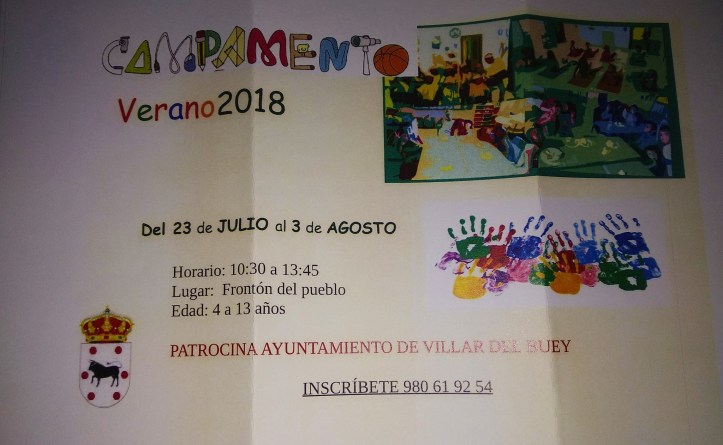 Cartel del campamento de verano para niños en Villar del Buey