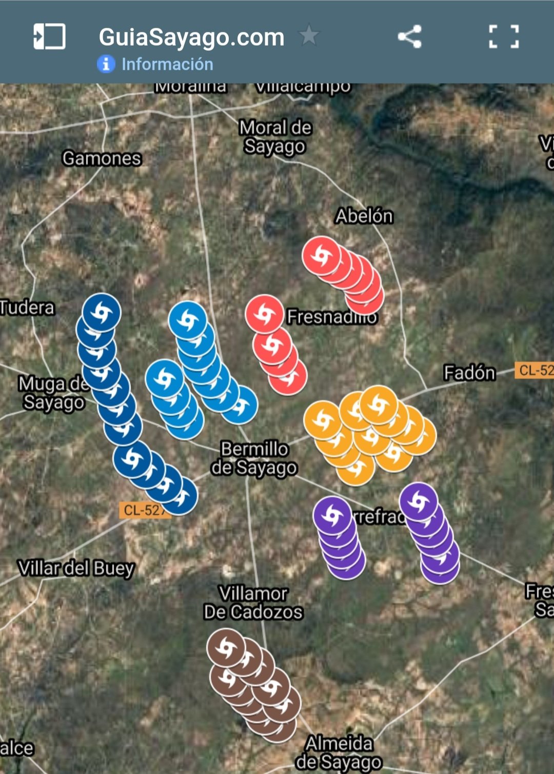 Mapa macroinstalación eólica en la comarca de Sayago (Bermillo, Almeida y Muga)