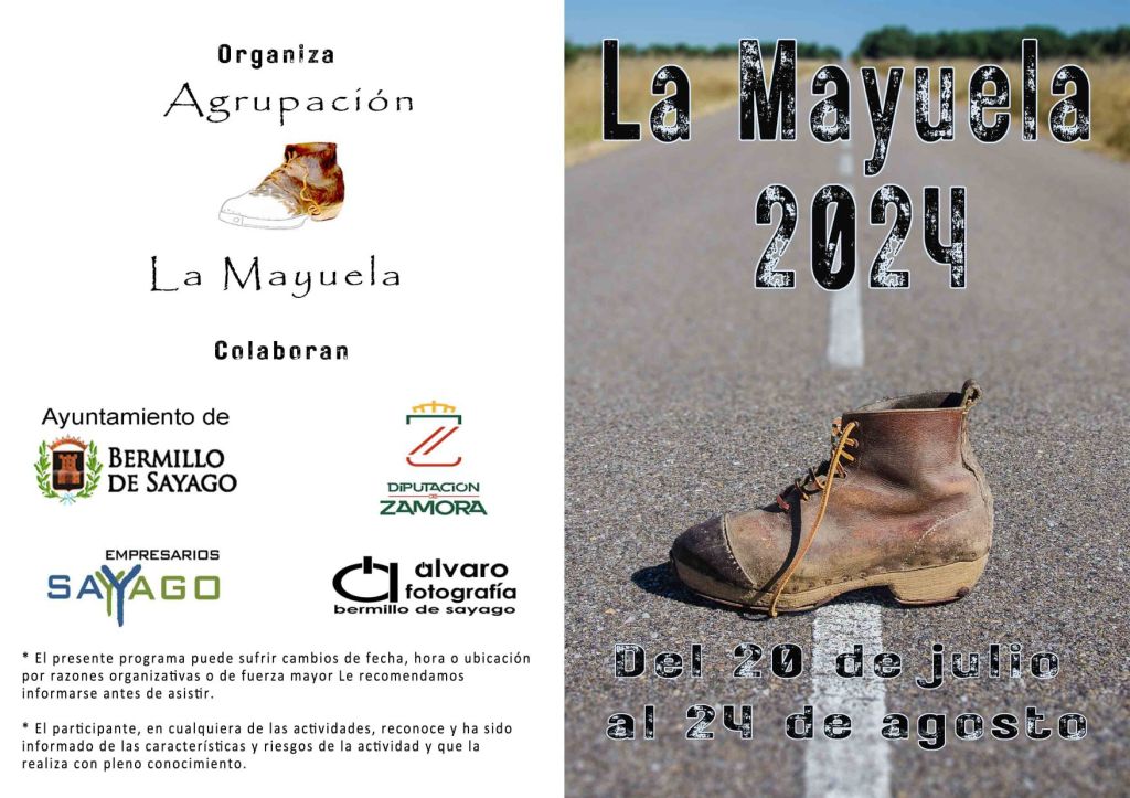 diptico con el programa cultural de la asociación La Mayuela de Bermillo de Sayago