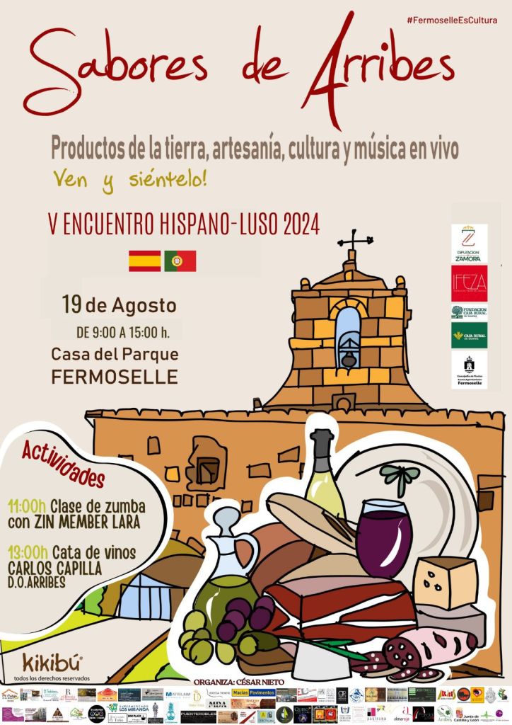 cartel de la V feria "Sabores de Arribes", V encuentro hispano-luso 2024 que se celebra el 19 de agosto en el entorno de la casa del parque de Fermoselle (Zamora)