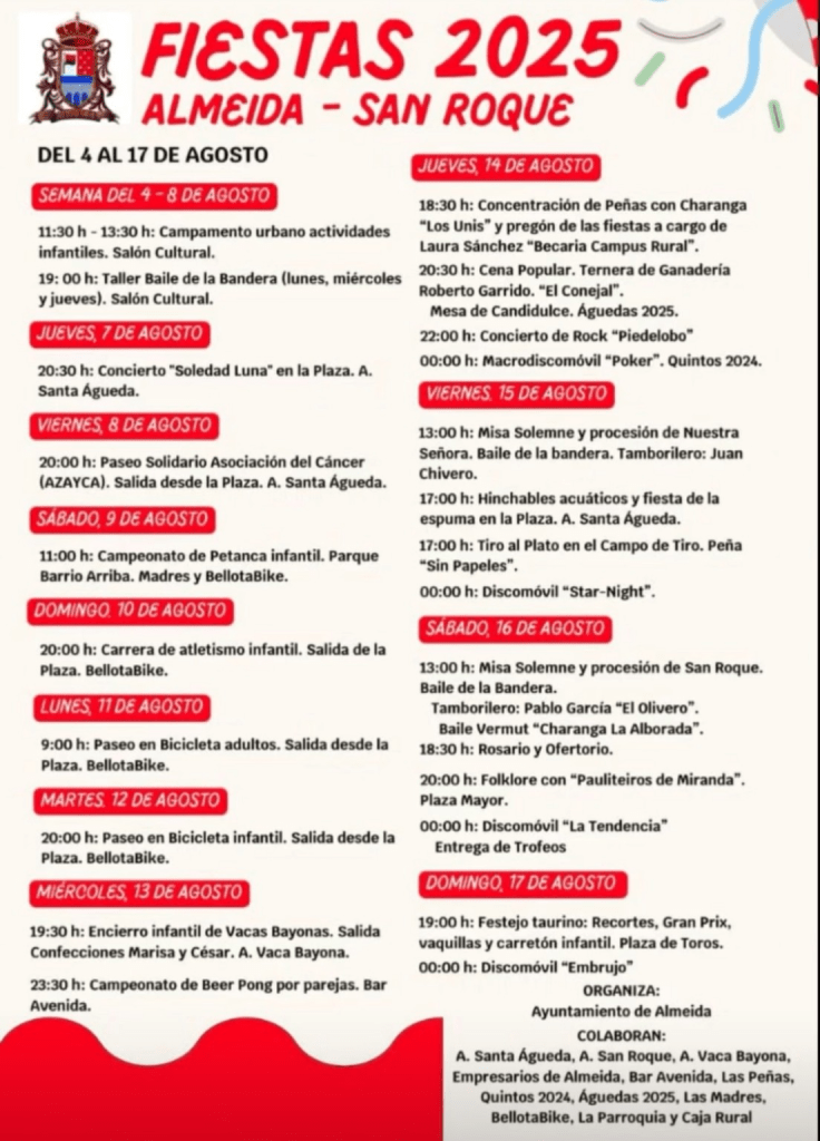 programa de fiestas de San Roque 2025 de Almeida de Sayago (Zamora)