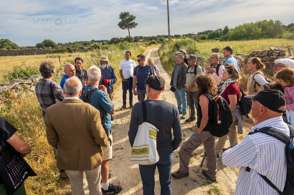 Grupo de personas reunidas en un camino rural, escuchando a un orador. El entorno es natural, con vegetación y un paisaje campestre.
